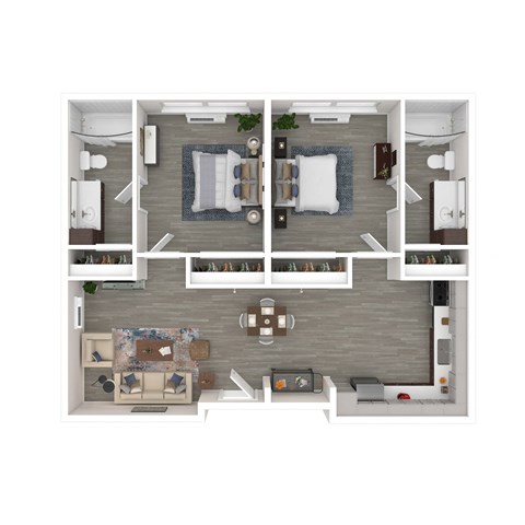 Floor plan for 2 beds, 2 baths, 772 sqft
